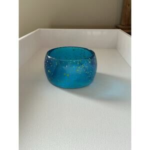 Vintage Blue Plastic Lucite? Chunky Bangle Bracelet W/Green Splatter Paint Size8
